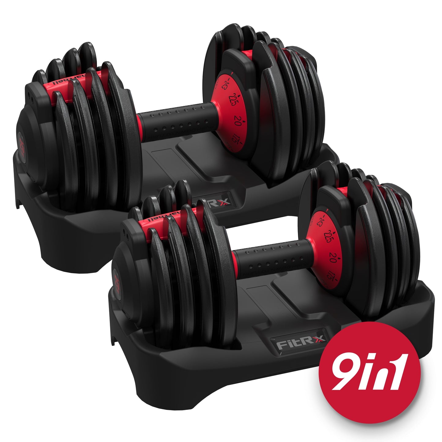 Smartbell 2-Pack Adjustable Dumbbells (5-25 lbs in 2.5 lb Increments) - Quick-Select 9-in-1 for Home Gym, 25 lbs Each