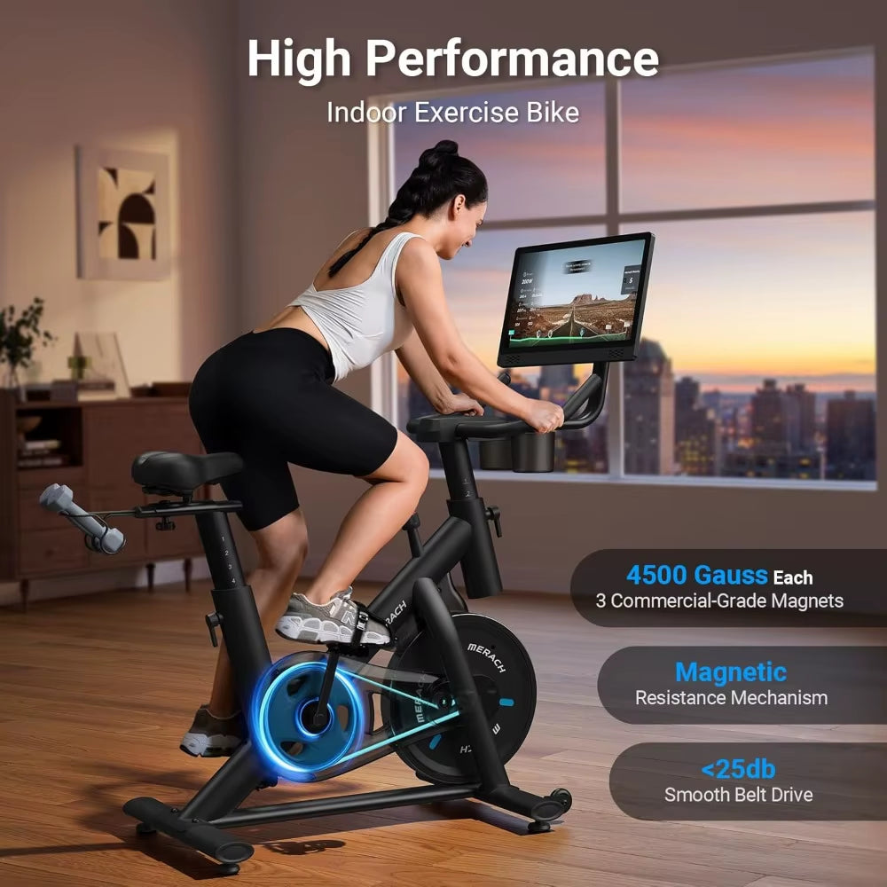 Stationary Exercise Bike with App Integration – Quiet Indoor Cycling, 300Lbs Capacity, Brake Pad System